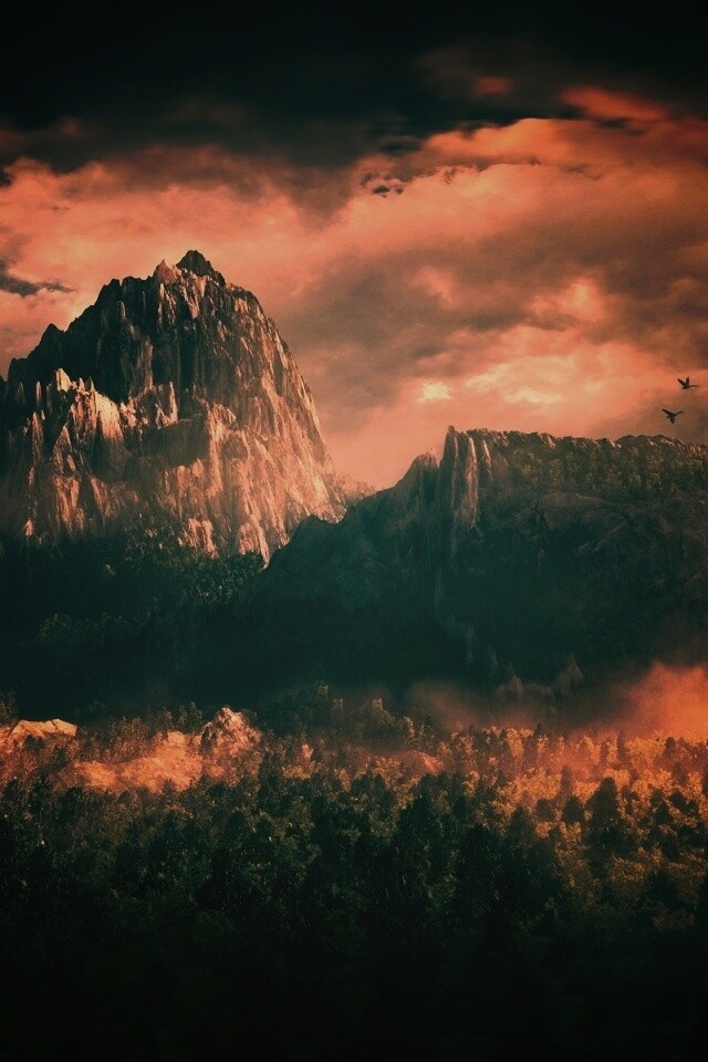 Горы посреди джунглей обои