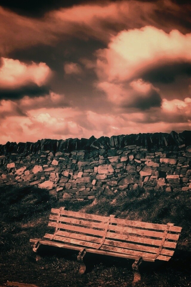 Скамейка у дороги обои