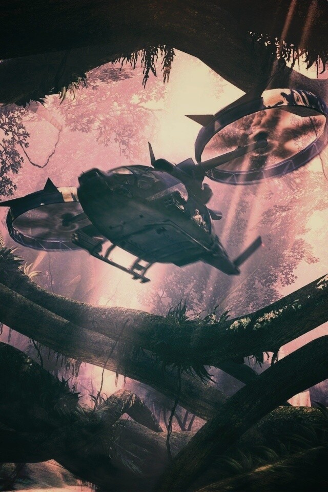 Вертолет в инопланетных джунглях обои