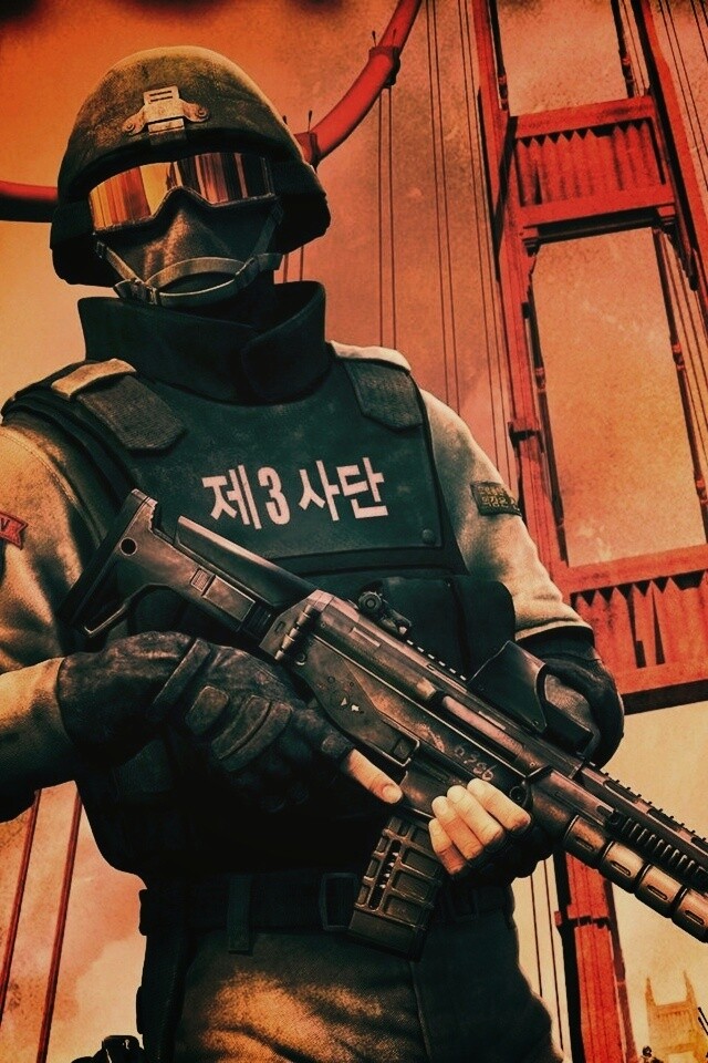 Солдат на мосту Золотые Ворота обои