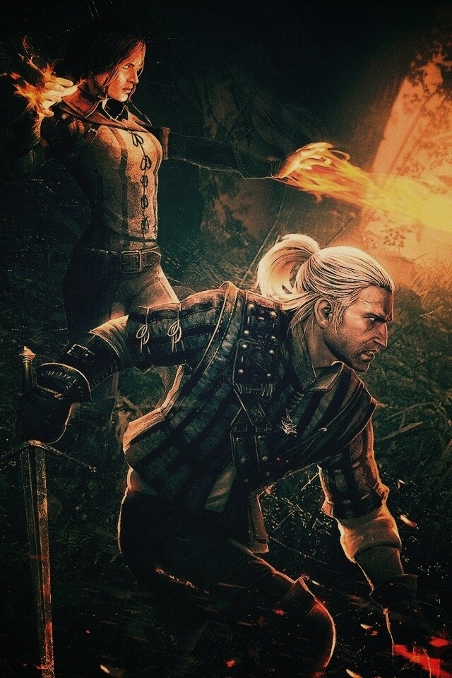 Геральт и Трисс в бою обои