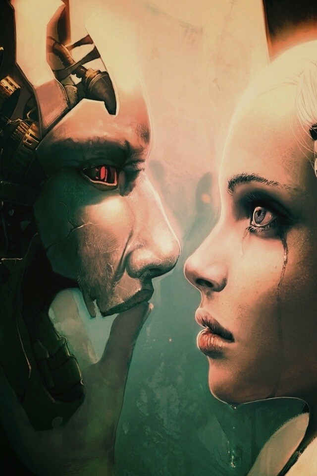 Девушка и робот обои