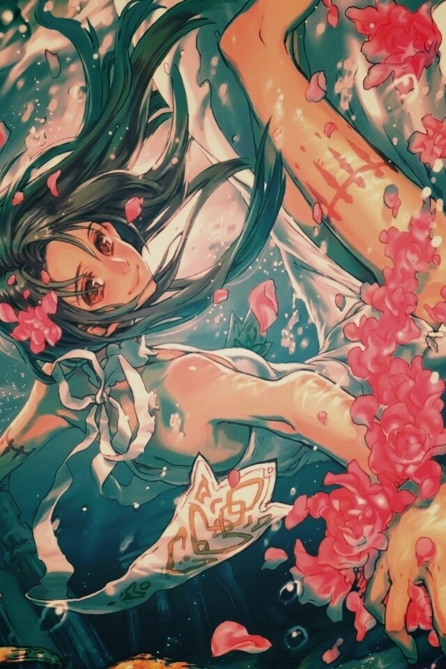 Девушка из аниме под водой обои