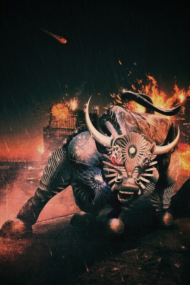 Воин и бык на крыше обои