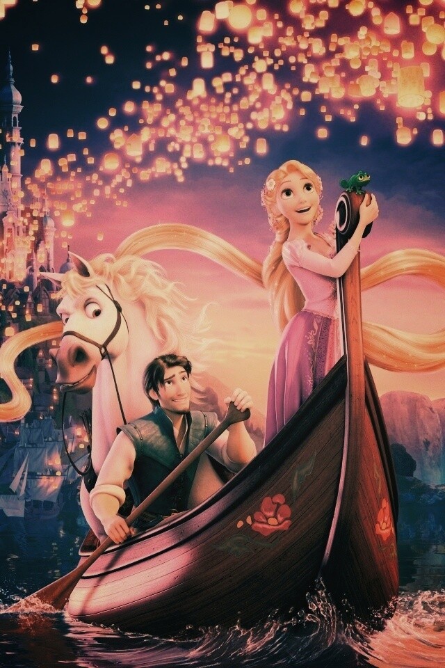 Рапунцель и Флин на лодке обои