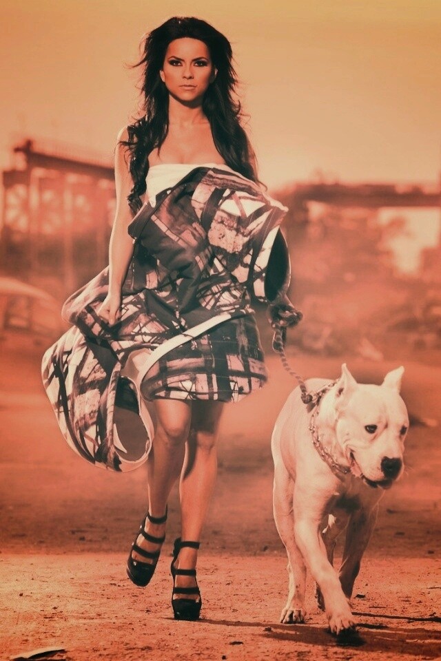 Девушка с питбулем обои