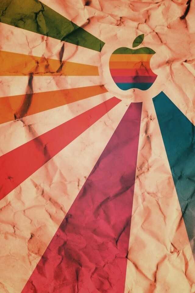Радужный логотип Apple на мятой бумаге обои