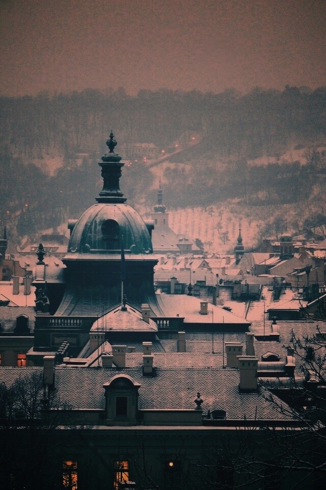 Город зимой обои