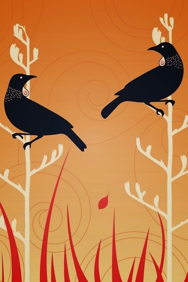 Векторные стилизованные птицы на ветках дерева обои