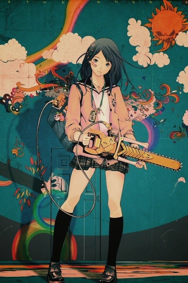 Девушка с бензопилой обои