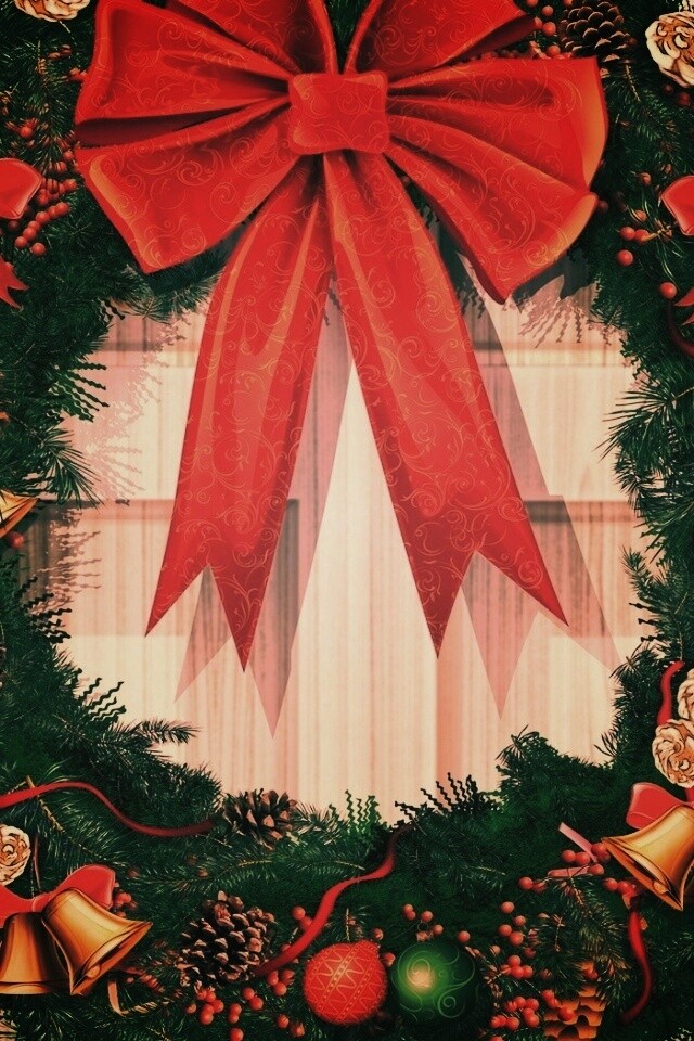 Новогодний венок на двери обои