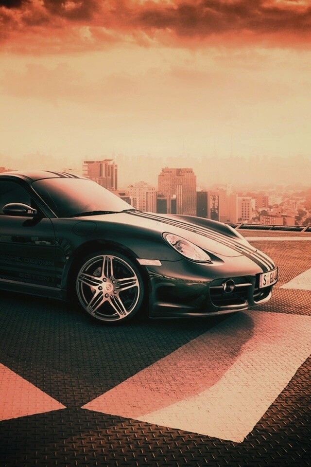 Порш на вертолетной площадке обои