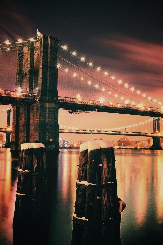 Бруклинский мост зимой HDR обои