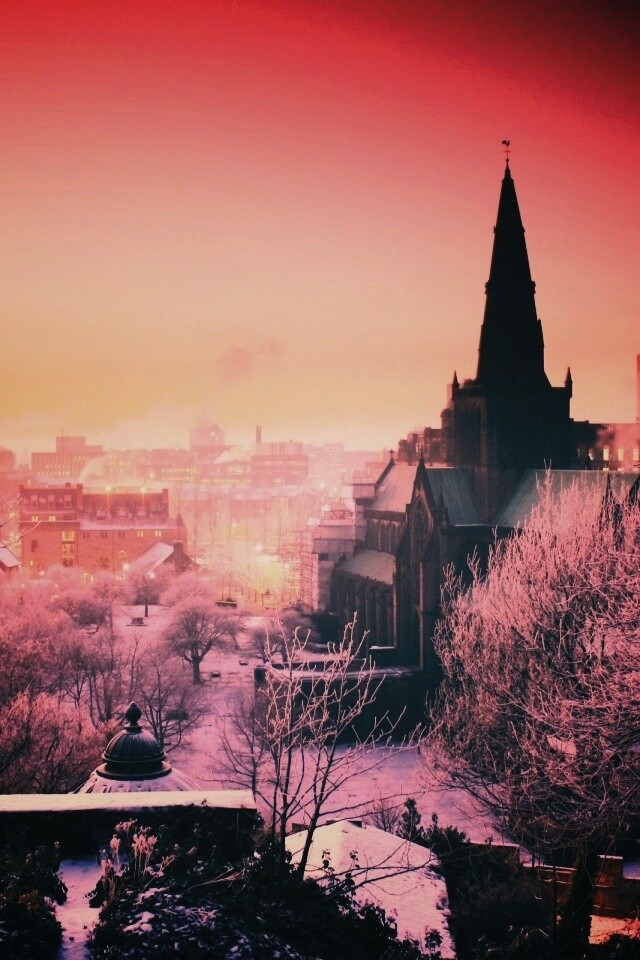 Закатный город зимой обои