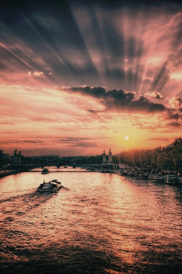 Закат над парижем HDR обои