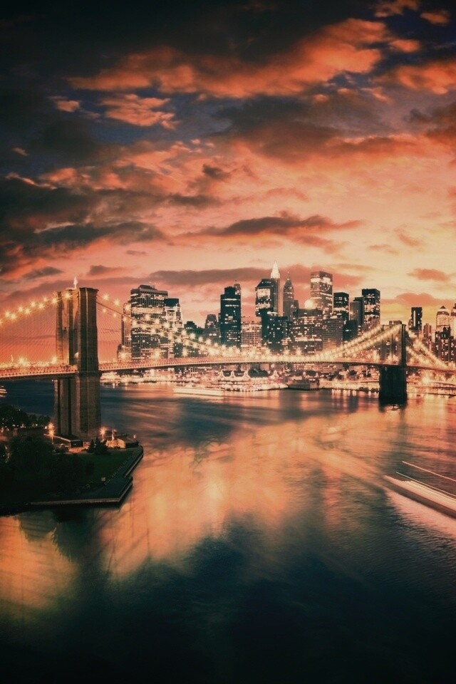 Мост в Нью-Йорке ночью обои