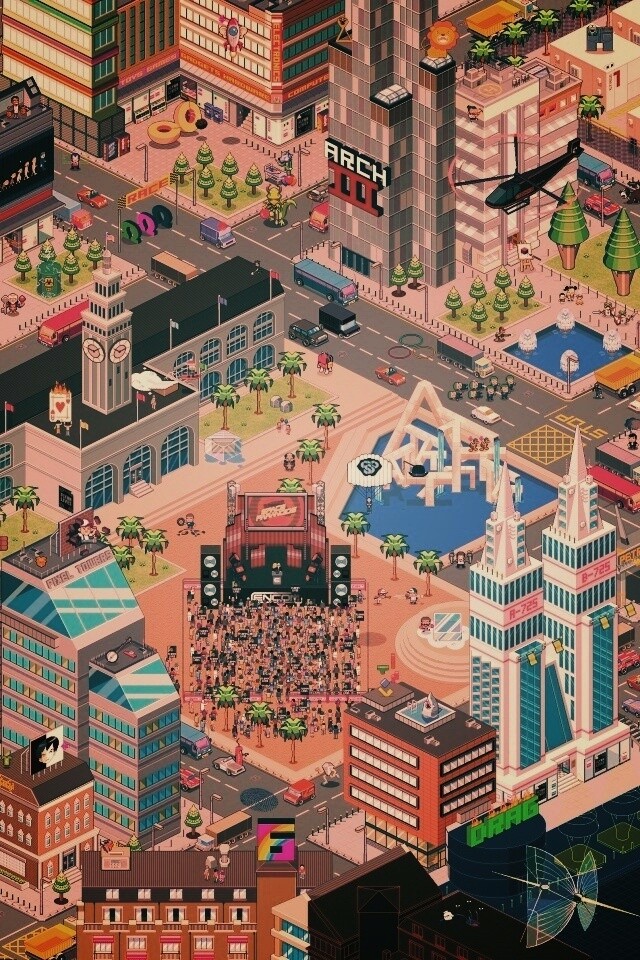 Пиксельный город обои