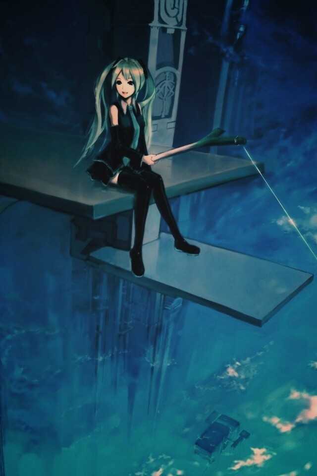 Хатсуне Мику с удочкой обои