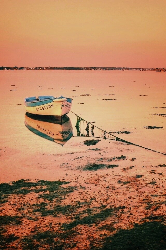 Лодка на илистом берегу обои