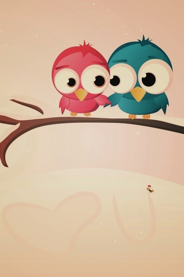 Две птички на ветке щебечут о любви обои