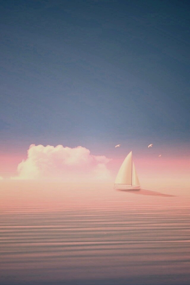 Голубые обои под хорошее настроение с парусником обои