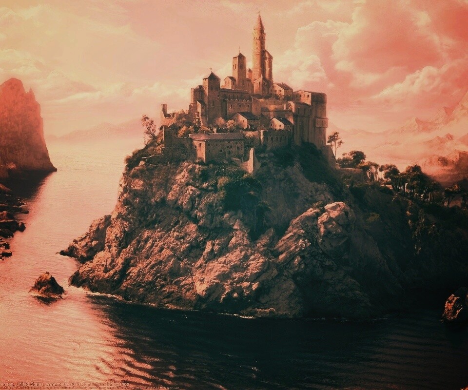 Замок на скале обои