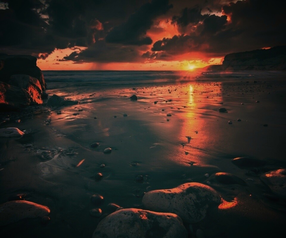 Закат солнца на пляже обои