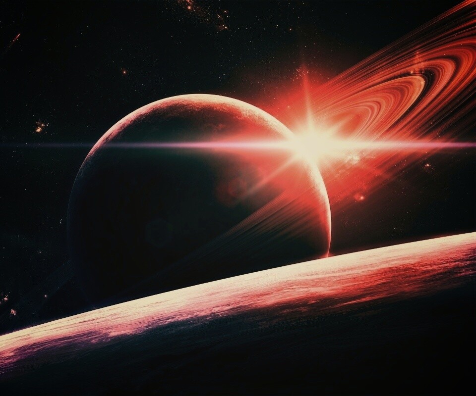 Солнце сквозь кольца Сатурна обои