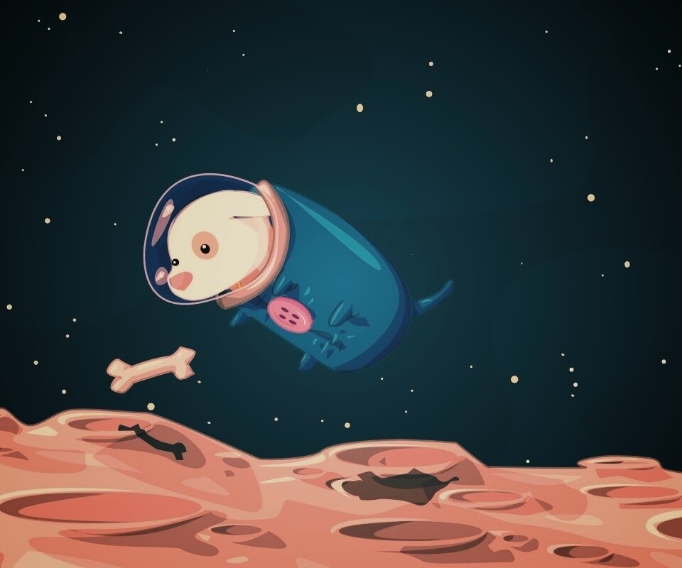 Собачка на луне обои