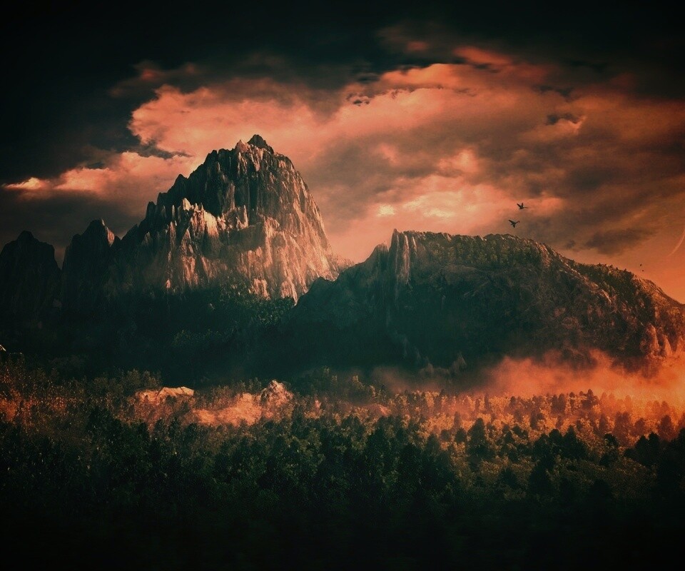 Горы посреди джунглей обои