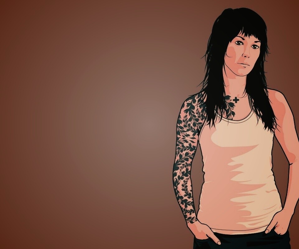 Девушка с татуировкой в виде листвы обои