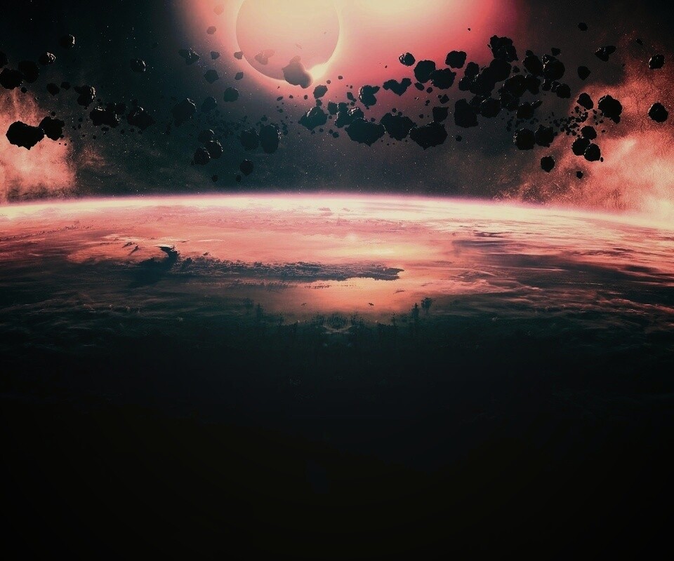 Пояс астероидов над планетой обои