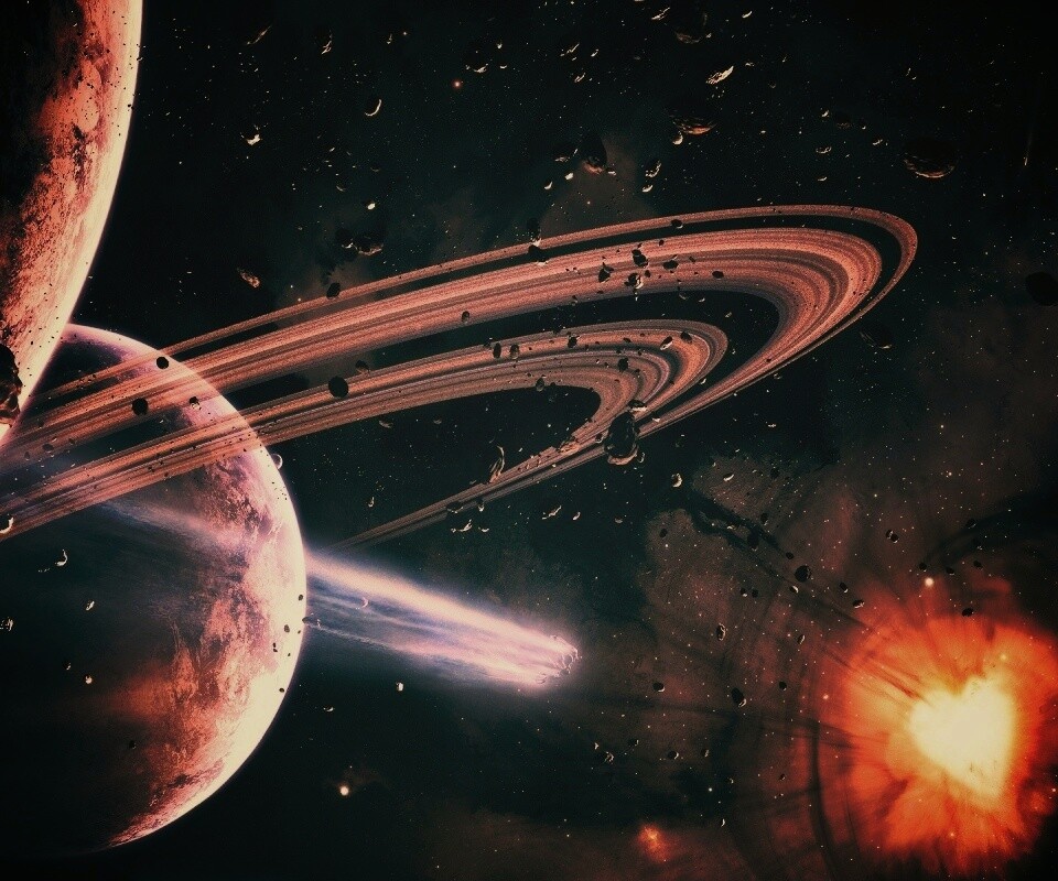 Голубой метеорит и туманность в виде сердца обои