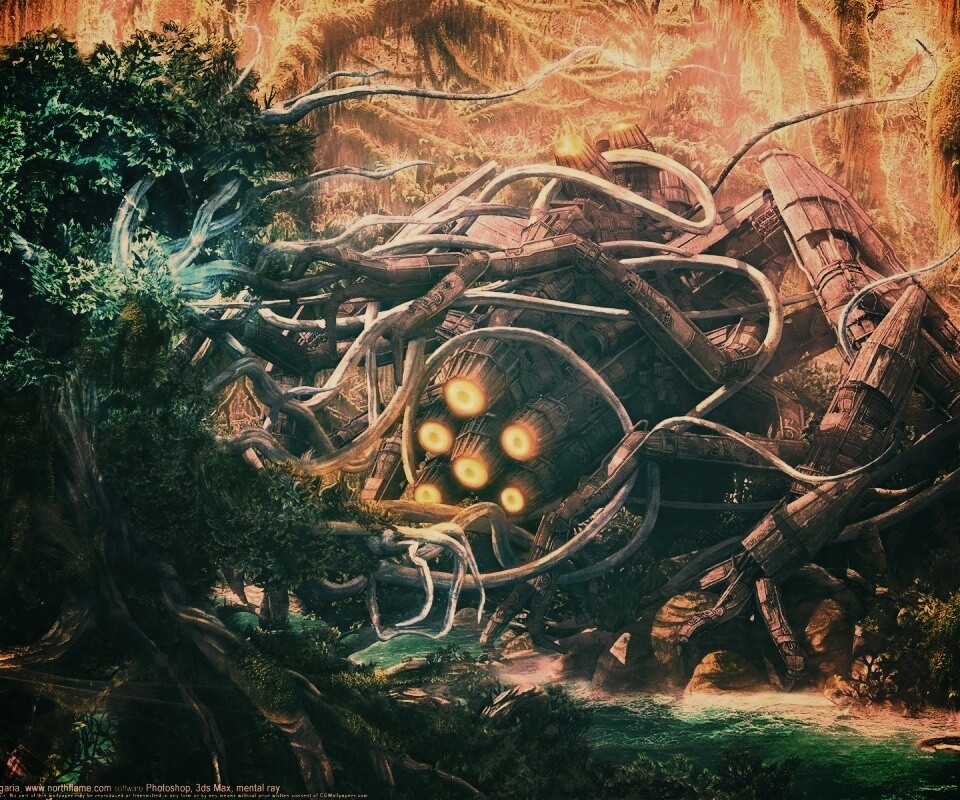 Космический корабль в джунгялх обои