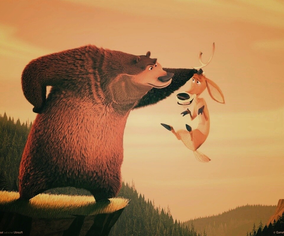 Медведь прессует оленя обои