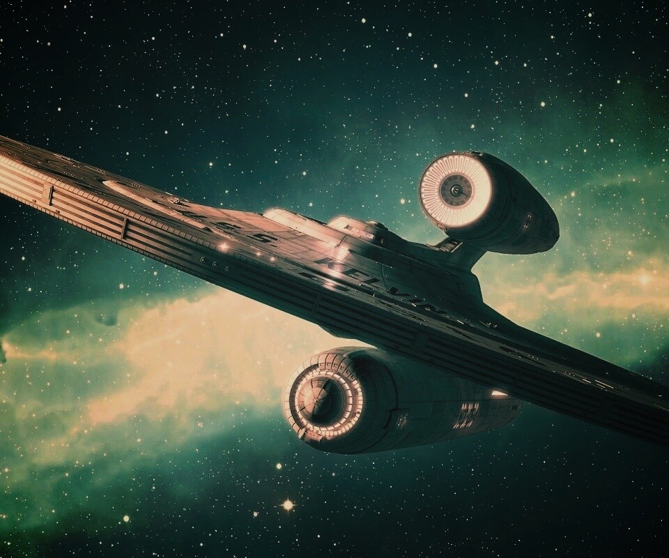 Космический корабль с двумя двигателями обои