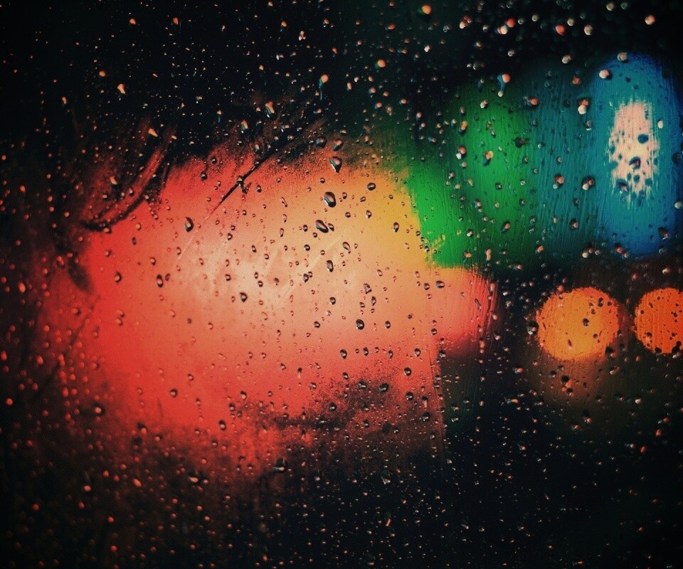 Огни за мокрым стеклом обои