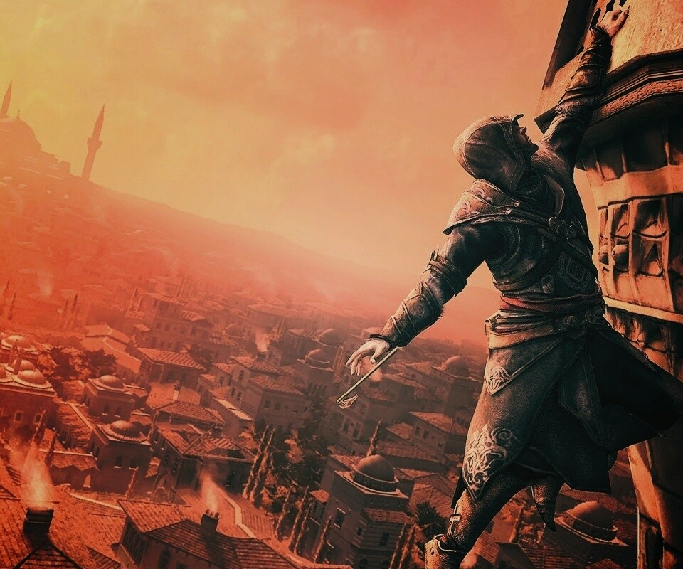 Ассасин лезет на башню обои