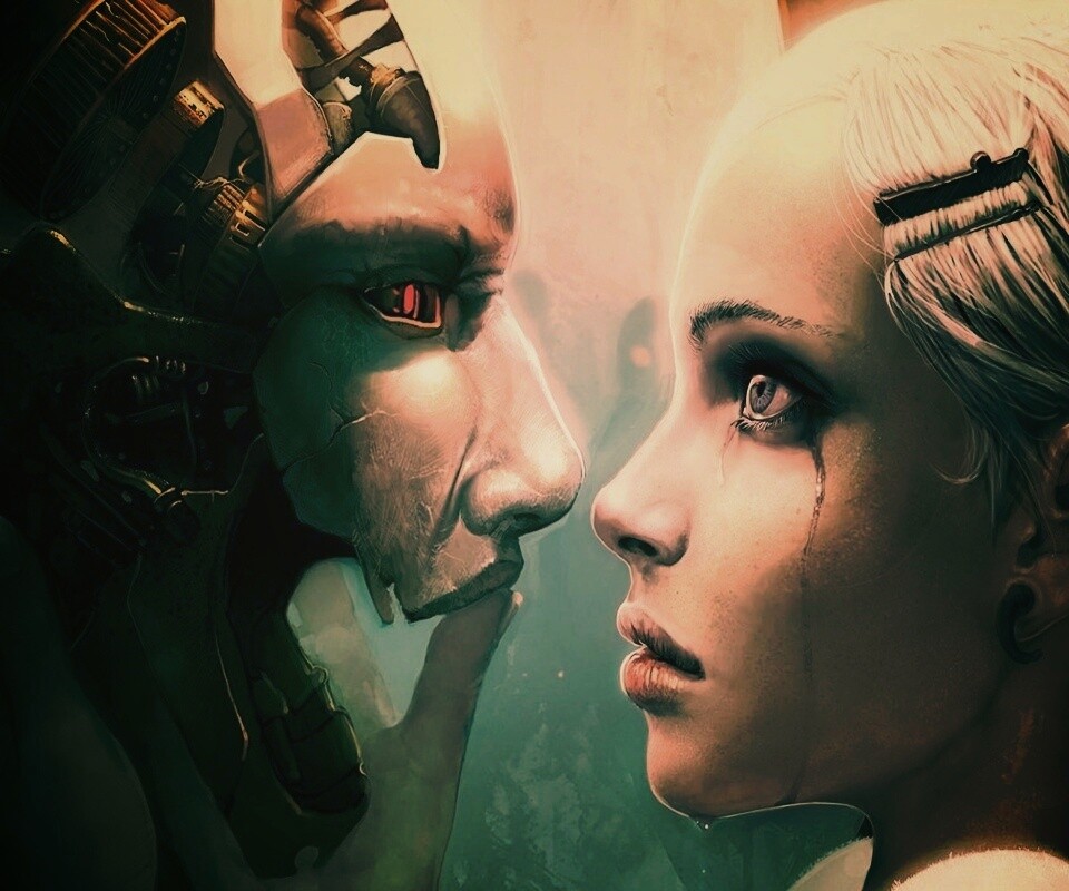 Девушка и робот обои