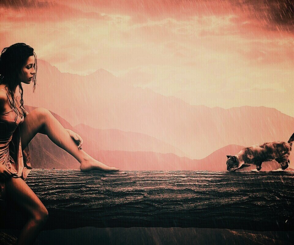 Девушка и кошка обои