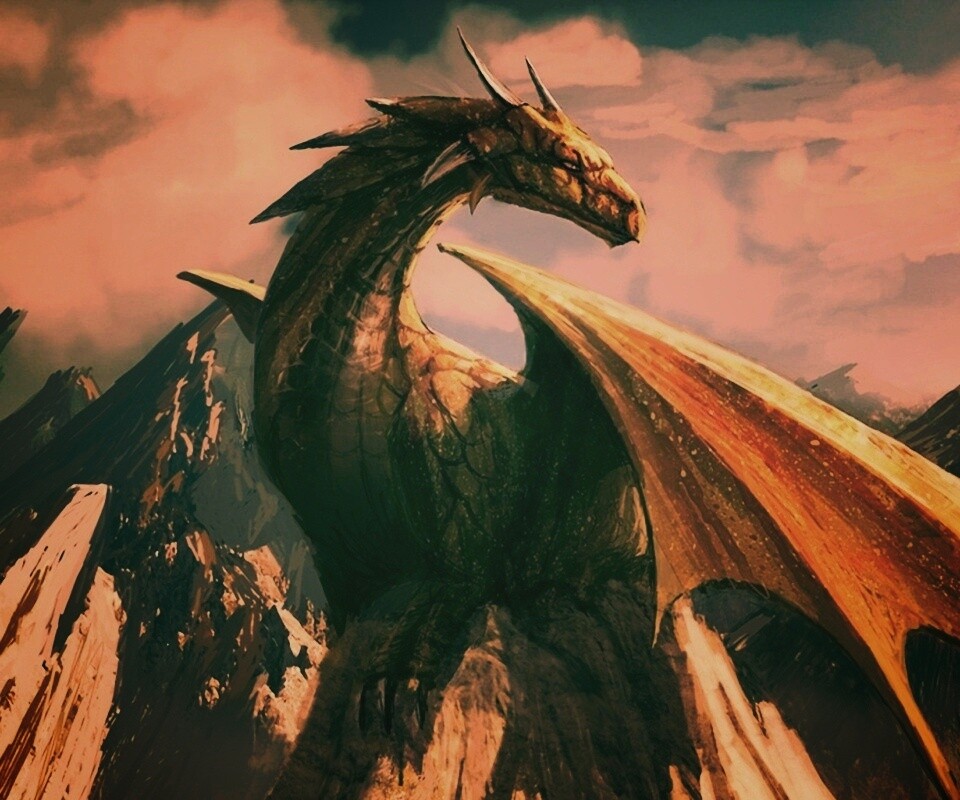 Дракон на вершине скалы обои