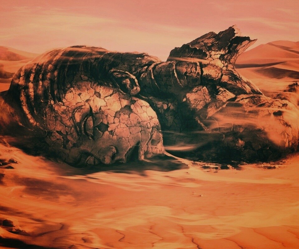 Развалины статуи в пустыне обои