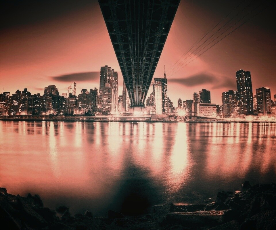 Вид на Остров Рузвельта из-под моста Квиснборо обои