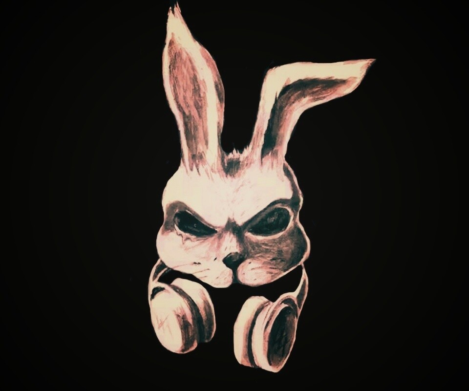 Кролик в наушниках обои