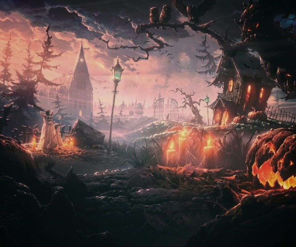 Страшный хэллоувинский пейзаж обои