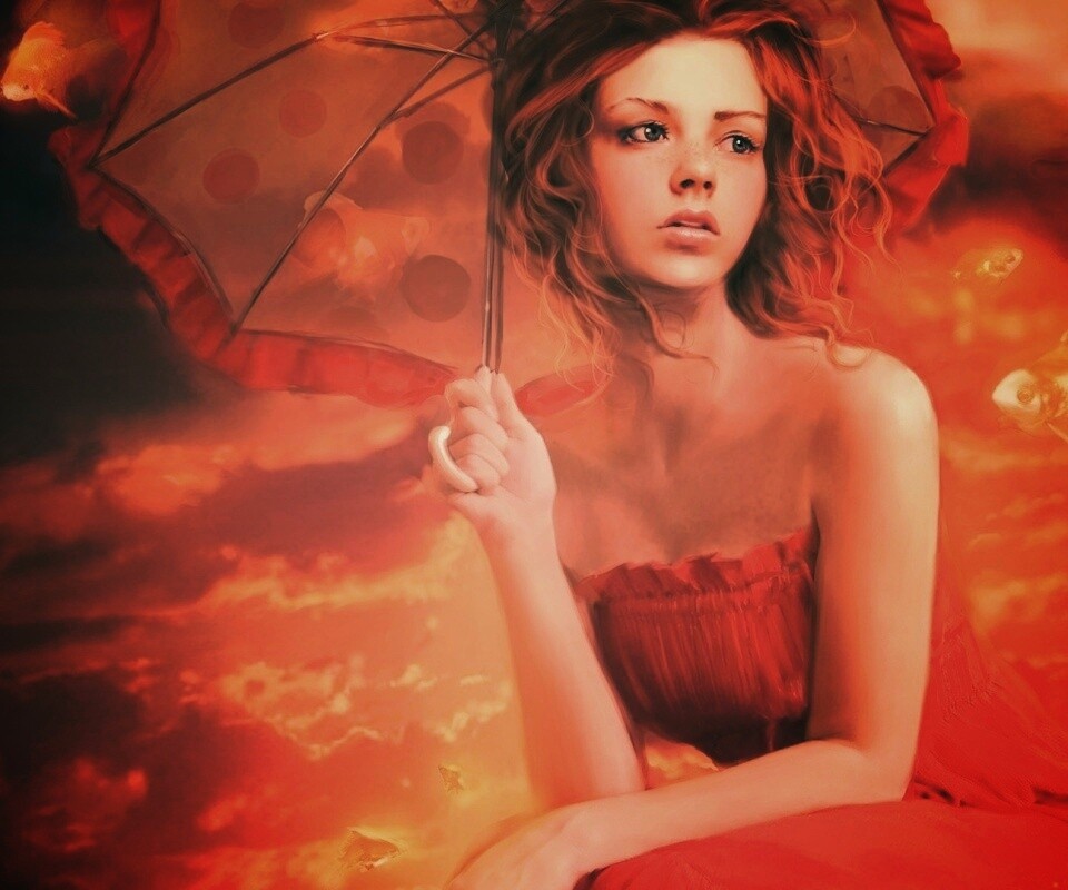 Девушка с зонтиком обои