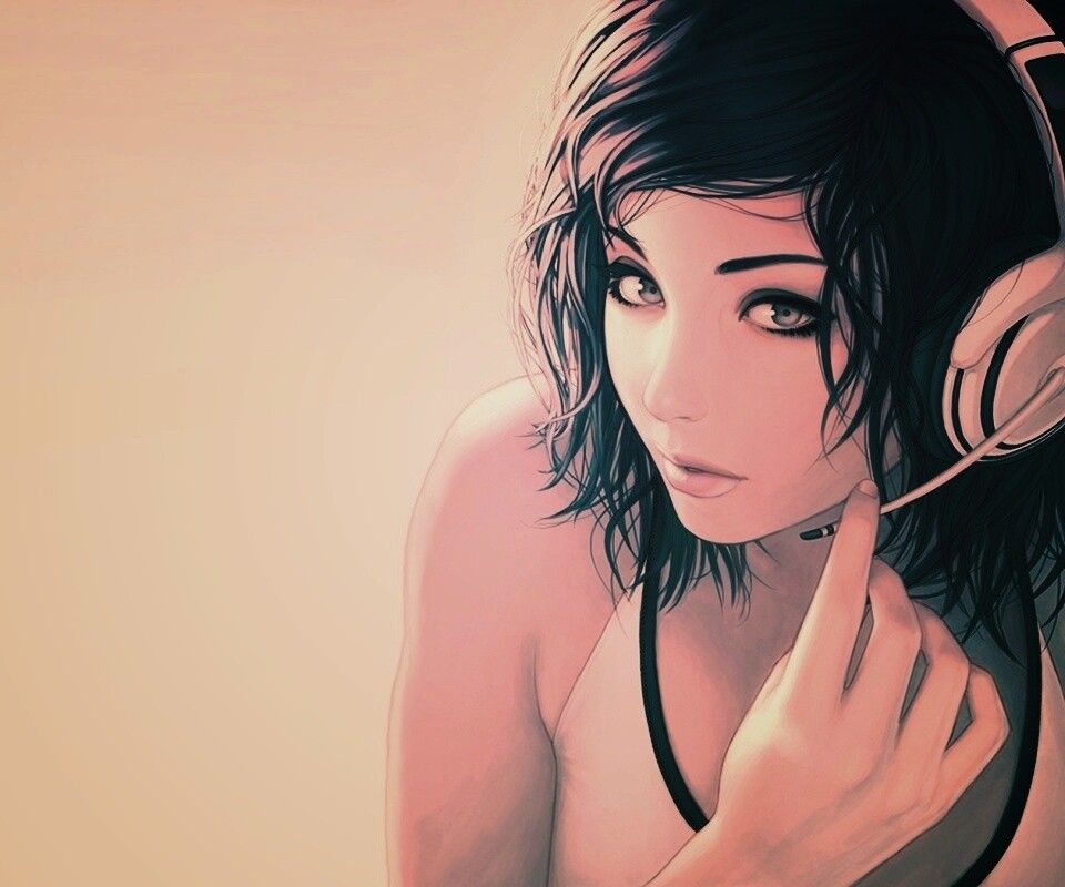 Сексуальная девушка в наушниках с микрофоном обои