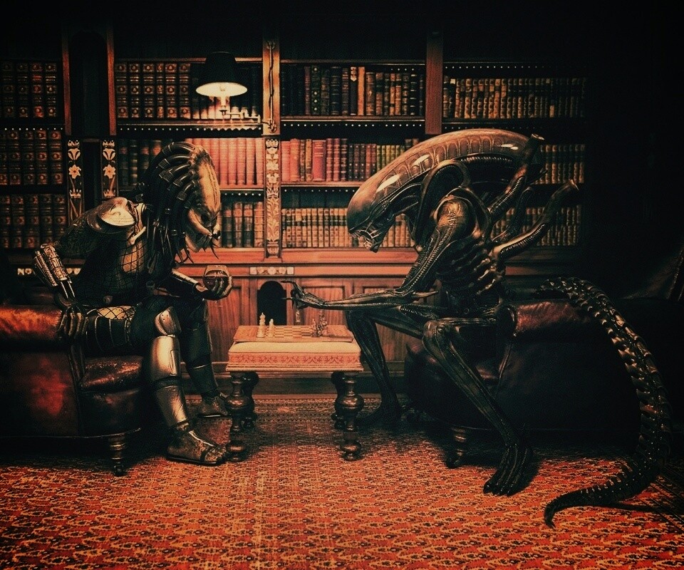 Чужой против хищника в шахматы обои