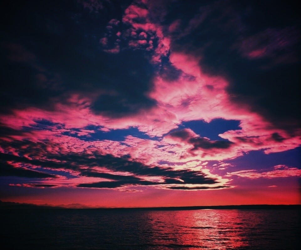 Фиолетовое закатное небо обои