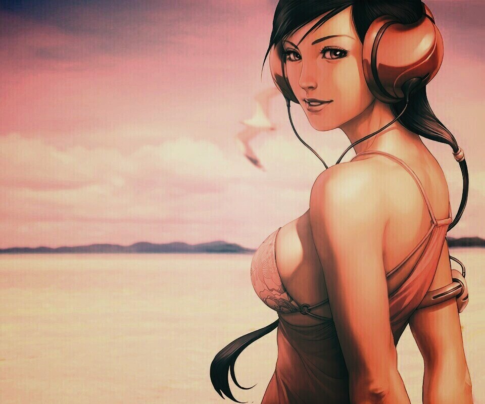 Девушка в наушниках обои